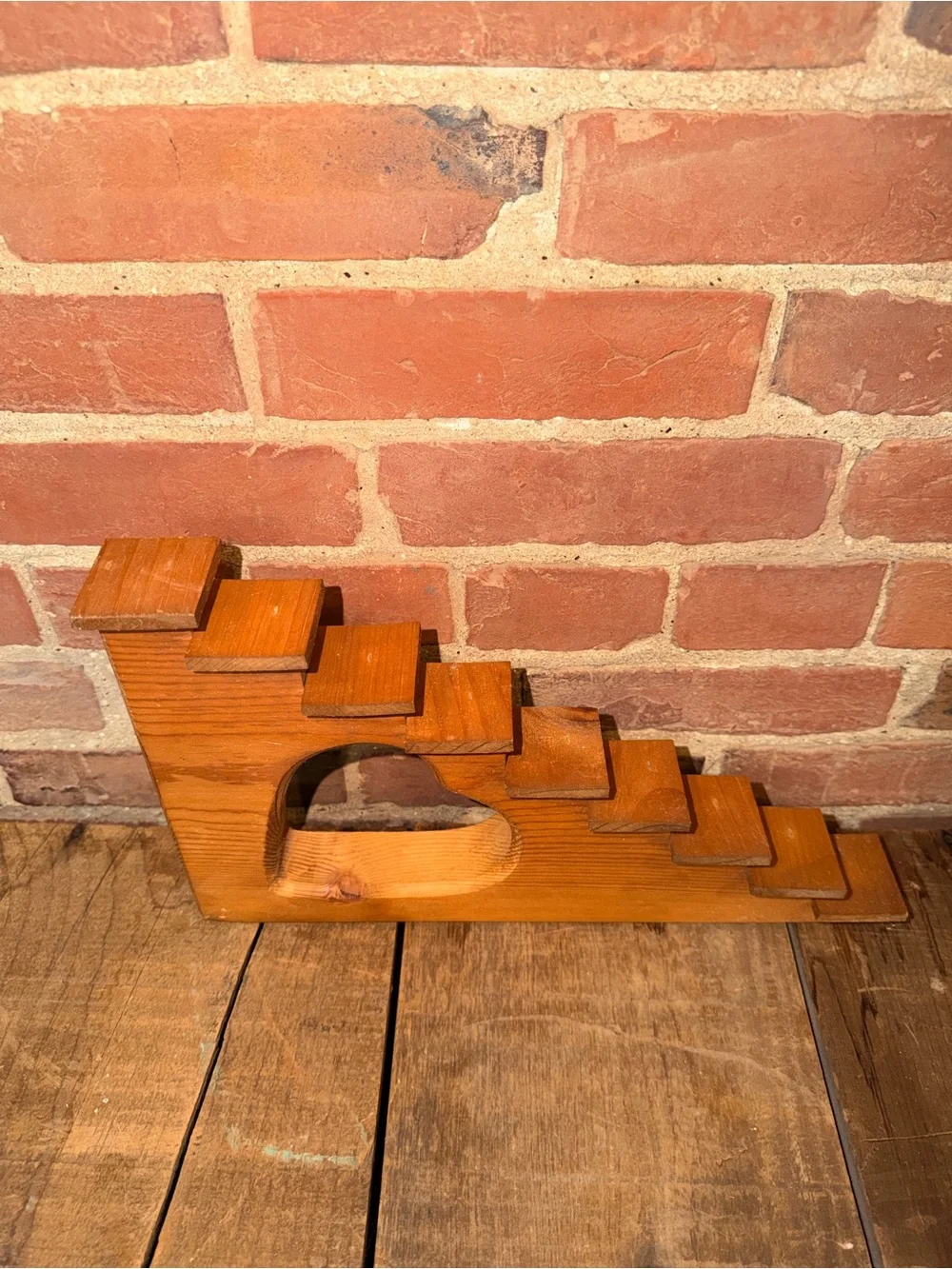 Wooden Step-Style Display with Heart Cutout - Warm Pine Knickknacks Trinkets